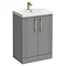 Roxbury Deco Fluted 600mm Grey Vanity Unit - Floor Standing 2 Door Unit with Brushed Brass Handles