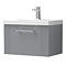 Roxbury Deco Fluted 600mm Grey Vanity Unit - Wall Hung 1-Drawer Unit & Chrome Handle