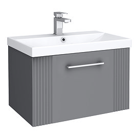 Roxbury Deco Fluted 600mm Grey Vanity Unit - Wall Hung 1-Drawer Unit & Chrome Handle