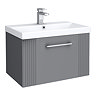 Roxbury Deco Fluted 600mm Grey Vanity Unit - Wall Hung 1-Drawer Unit & Chrome Handle