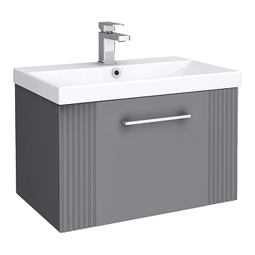 Roxbury Deco Fluted 600mm Blue Vanity Unit - Wall Hung 1-Drawer Unit & Chrome Handle