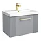 Roxbury Deco Fluted 600mm Grey Vanity Unit - Wall Hung 1-Drawer Unit & Brushed Brass Handle