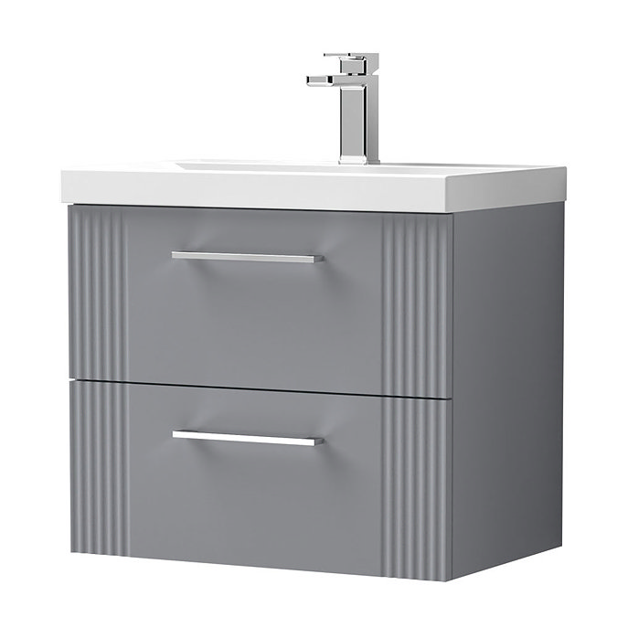 Roxbury Deco Fluted 600mm Grey Vanity Unit - Wall Hung 2-Drawer Unit & Chrome Handles