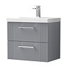 Roxbury Deco Fluted 600mm Grey Vanity Unit - Wall Hung 2-Drawer Unit & Chrome Handles