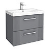 Roxbury Deco Fluted 600mm Grey Vanity Unit - Wall Hung 2-Drawer Unit & Chrome Handles
