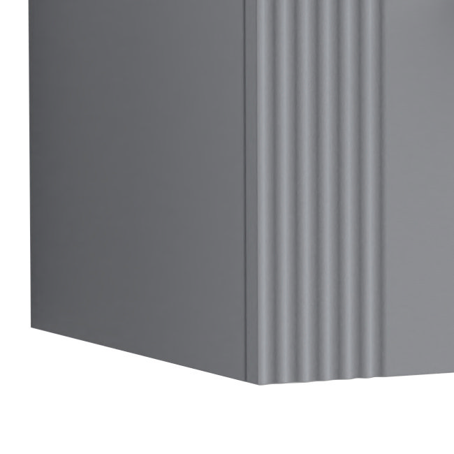 Roxbury Deco Fluted 600mm Grey Vanity - Wall Hung 2-Drawer Unit with Brushed Brass Handles