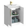 Roxbury Deco Fluted 600mm White Vanity Unit - Floor Standing 2 Door Unit with Brushed Brass Handles