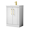 Roxbury Deco Fluted 600mm White Vanity Unit - Floor Standing 2 Door Unit with Brushed Brass Handles