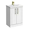 Roxbury Deco Fluted 600mm White Vanity Unit - Floor Standing 2 Door Unit with Brushed Brass Handles