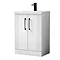 Roxbury Deco Fluted 600mm White Vanity Unit - Floor Standing 2 Door Unit with Matt Black Handles