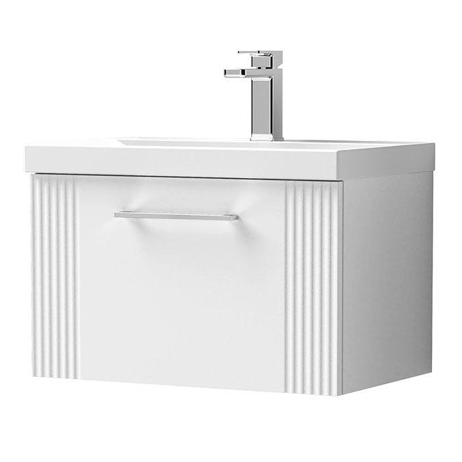 Roxbury Deco Fluted 600mm White Vanity Unit - Wall Hung 1-Drawer Unit & Chrome Handle