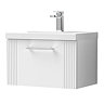 Roxbury Deco Fluted 600mm White Vanity Unit - Wall Hung 1-Drawer Unit & Chrome Handle