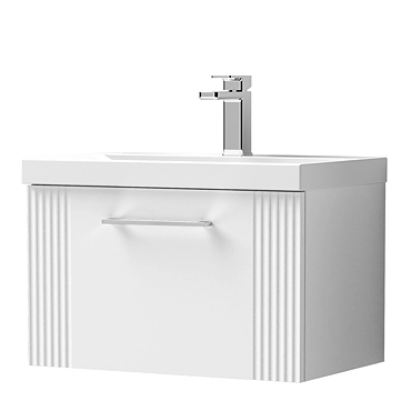 Roxbury Deco Fluted 600mm White Vanity Unit - Wall Hung 1-Drawer Unit & Chrome Handle