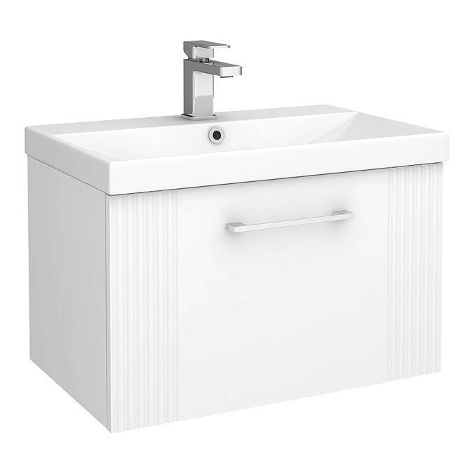Roxbury Deco Fluted 600mm White Vanity Unit - Wall Hung 1-Drawer Unit & Chrome Handle