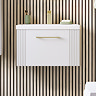 Roxbury Deco Fluted 600mm White Vanity Unit - Wall Hung 1-Drawer Unit & Brushed Brass Handle