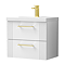 Roxbury Deco Fluted 600mm White Vanity Unit - Wall Hung 2-Drawer Unit with Brushed Brass Handles