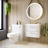 Roxbury Deco Fluted 600mm White Vanity Unit - Wall Hung 2-Drawer Unit with Brushed Brass Handles