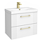 Roxbury Deco Fluted 600mm White Vanity Unit - Wall Hung 2-Drawer Unit with Brushed Brass Handles