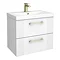 Roxbury Deco Fluted 600mm White Vanity Unit - Wall Hung 2-Drawer Unit with Brushed Brass Handles