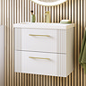 Roxbury Deco Fluted 600mm White Vanity Unit - Wall Hung 2-Drawer Unit with Brushed Brass Handles