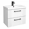 Roxbury Deco Fluted 600mm White Vanity Unit - Wall Hung 2-Drawer Unit & Matt Black Handles