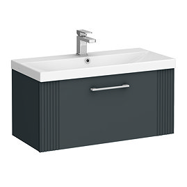 Roxbury Deco Fluted 800mm Anthracite Grey Vanity Unit - Wall Hung 1 Drawer Unit & Chrome Handle