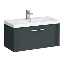 Roxbury Deco Fluted 800mm Anthracite Grey Vanity Unit - Wall Hung 1 Drawer Unit & Chrome Handle