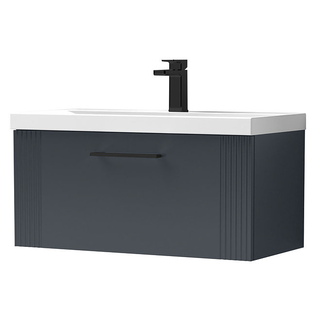 Roxbury Deco Fluted 800mm Anthracite Grey Vanity Unit - Wall Hung 1-Drawer Unit & Matt Black Handle