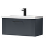Roxbury Deco Fluted 800mm Anthracite Grey Vanity Unit - Wall Hung 1-Drawer Unit & Matt Black Handle