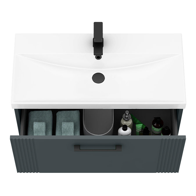 Roxbury Deco Fluted 800mm Anthracite Grey Vanity Unit - Wall Hung 1-Drawer Unit & Matt Black Handle