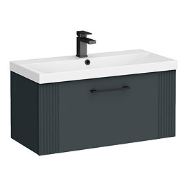 Roxbury Deco Fluted 800mm Anthracite Grey Vanity Unit - Wall Hung 1-Drawer Unit & Matt Black Handle