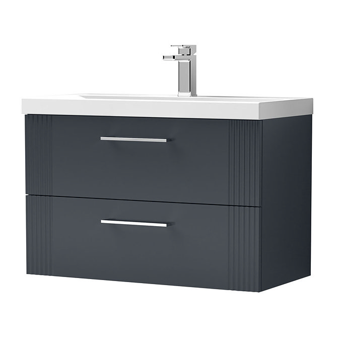 Roxbury Deco Fluted 800mm Anthracite Grey Vanity Unit - Wall Hung 2-Drawer Unit & Chrome Handles