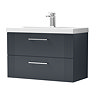 Roxbury Deco Fluted 800mm Anthracite Grey Vanity Unit - Wall Hung 2-Drawer Unit & Chrome Handles