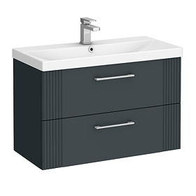 Roxbury Deco Fluted 800mm Anthracite Grey Vanity Unit - Wall Hung 2-Drawer Unit & Chrome Handles