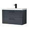 Roxbury Deco Fluted 800mm Satin Anthracite Grey Vanity Unit - Wall Hung 2-Drawer Unit with Thin-Edged Ceramic Basin & Matt Black Handles