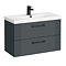 Roxbury Deco Fluted 800mm Satin Anthracite Grey Vanity Unit - Wall Hung 2-Drawer Unit with Thin-Edged Ceramic Basin & Matt Black Handles