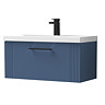 Roxbury Deco Fluted 800mm Blue Vanity Unit - Wall Hung 1-Drawer Unit & Matt Black Handle