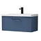 Roxbury Deco Fluted 800mm Blue Vanity Unit - Wall Hung 1-Drawer Unit & Matt Black Handle