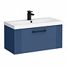 Roxbury Deco Fluted 800mm Blue Vanity Unit - Wall Hung 1-Drawer Unit & Matt Black Handle