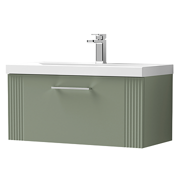 Roxbury Deco Fluted 800mm Green  Vanity Unit - Wall Hung 1-Drawer Unit with Thin-Edged Ceramic Basin