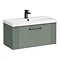 Roxbury Deco Fluted 800mm Green Vanity Unit - Wall Hung 1-Drawer Unit & Matt Black Handle