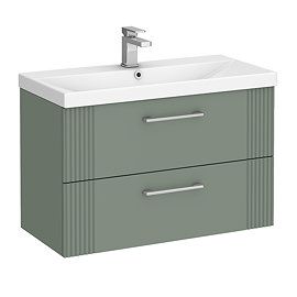 Roxbury Deco Fluted 800mm Green Vanity Unit - Wall Hung 2-Drawer Unit & Chrome Handles