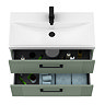 Roxbury Deco Fluted 800mm Green Vanity Unit - Wall Hung 2-Drawer Unit & Matt Black Handles