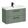 Roxbury Deco Fluted 800mm Green Vanity Unit - Wall Hung 2-Drawer Unit & Matt Black Handles