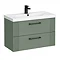 Roxbury Deco Fluted 800mm Green Vanity Unit - Wall Hung 2-Drawer Unit & Matt Black Handles