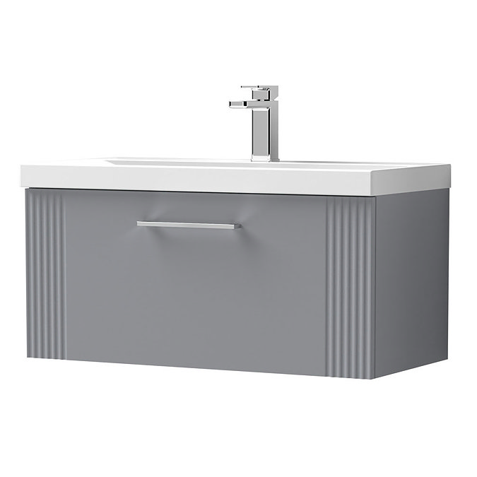 Roxbury Deco Fluted 800mm Grey Vanity Unit - Wall Hung 1-Drawer Unit & Chrome Handle