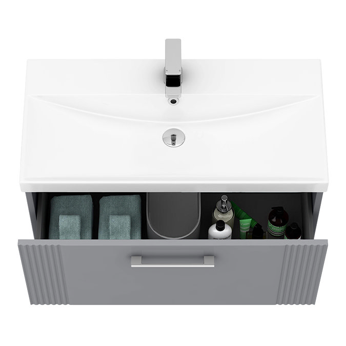 Roxbury Deco Fluted 800mm Grey Vanity Unit - Wall Hung 1-Drawer Unit & Chrome Handle
