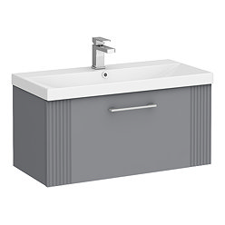Roxbury Deco Fluted 800mm Grey Vanity Unit - Wall Hung 1-Drawer Unit & Chrome Handle