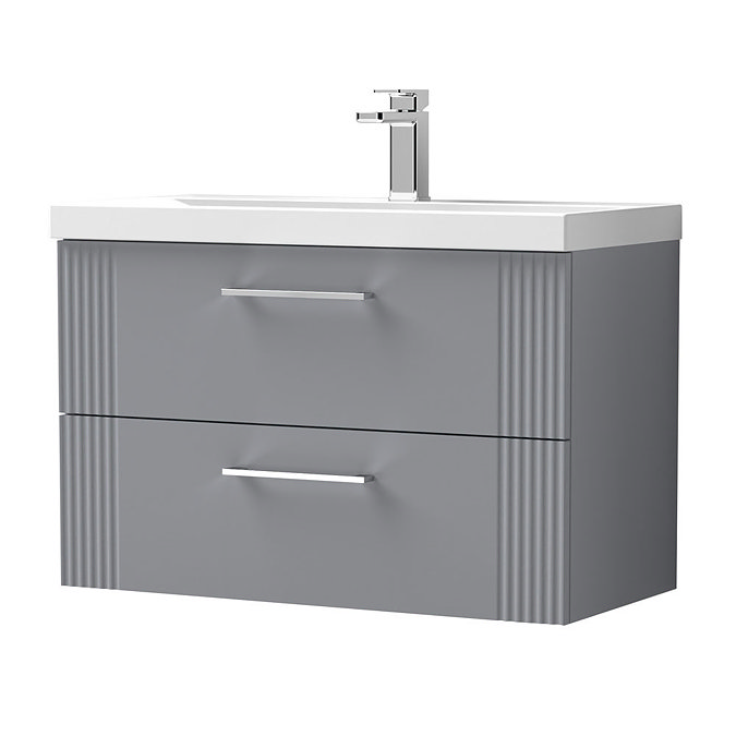 Roxbury Deco Fluted 800mm Grey Vanity Unit - Wall Hung 2-Drawer Unit & Chrome Handles