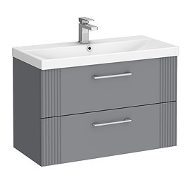 Roxbury Deco Fluted 800mm Grey Vanity Unit - Wall Hung 2-Drawer Unit & Chrome Handles
